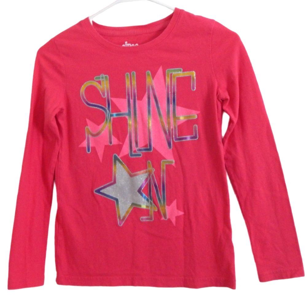 Circo Girls 10/12 Pink Long Sleeve Shine On Star Graphic Cotton Shirt